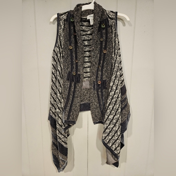 Sweater Wrap Vest Size Large. Black & White Stripe Acrylic Cotton Blend Aneo.A - Picture 1 of 4